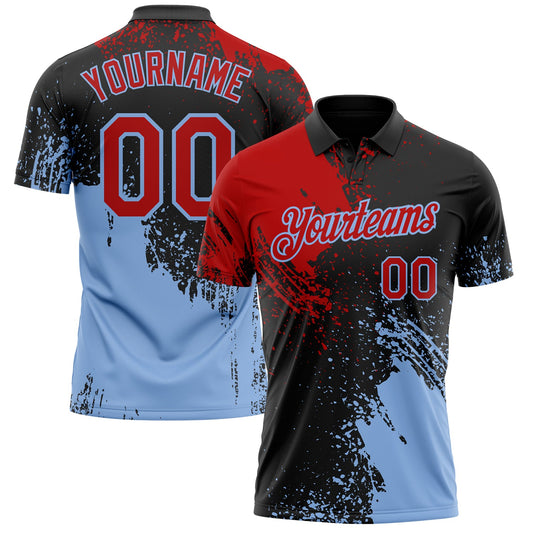 Custom Black Red-Light Blue Distressed Scratch Brush Stroke Performance Polo Shirt - Main View