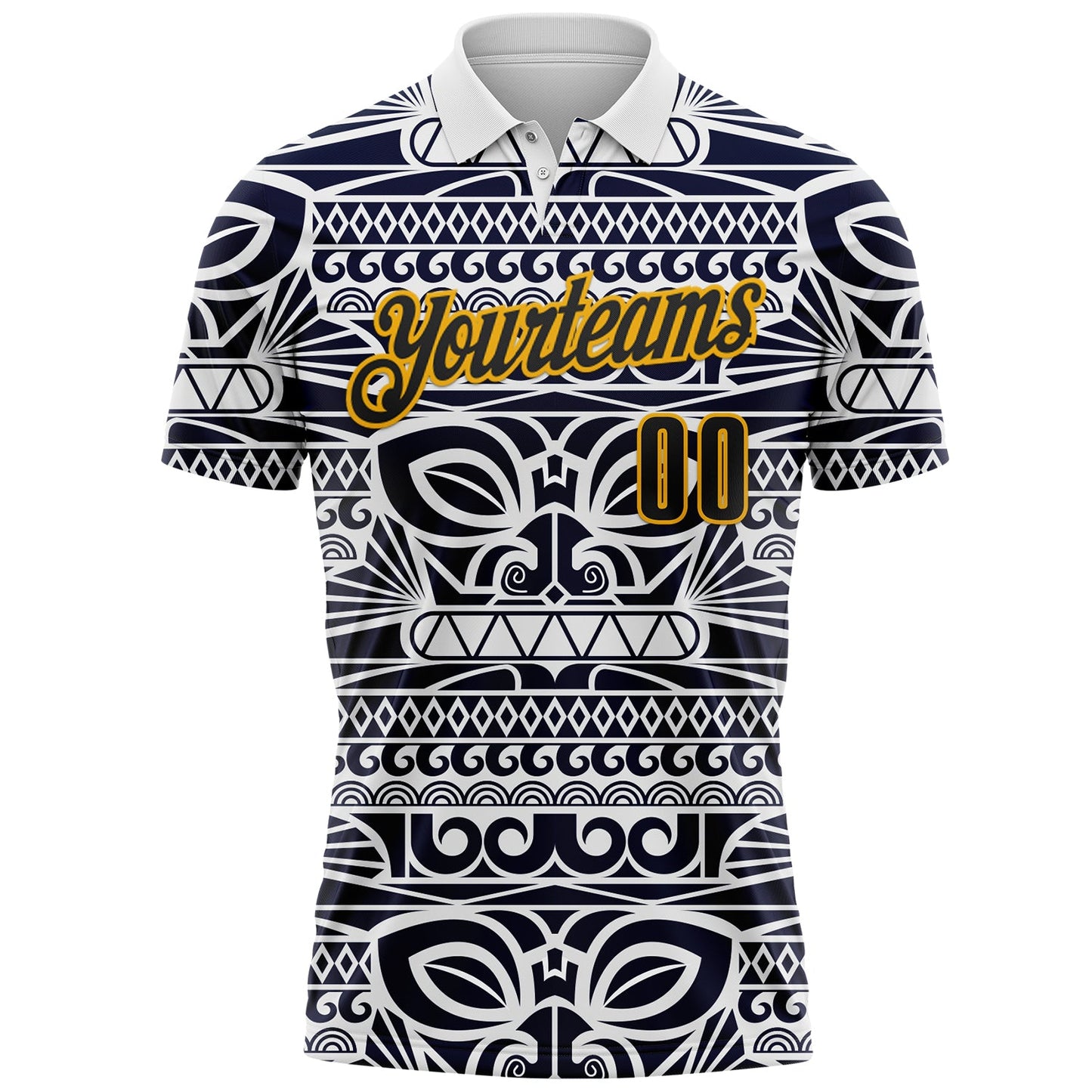 Custom White Black-Gold Mexican Aztec Mayan Tribal Performance Polo Shirt view 2