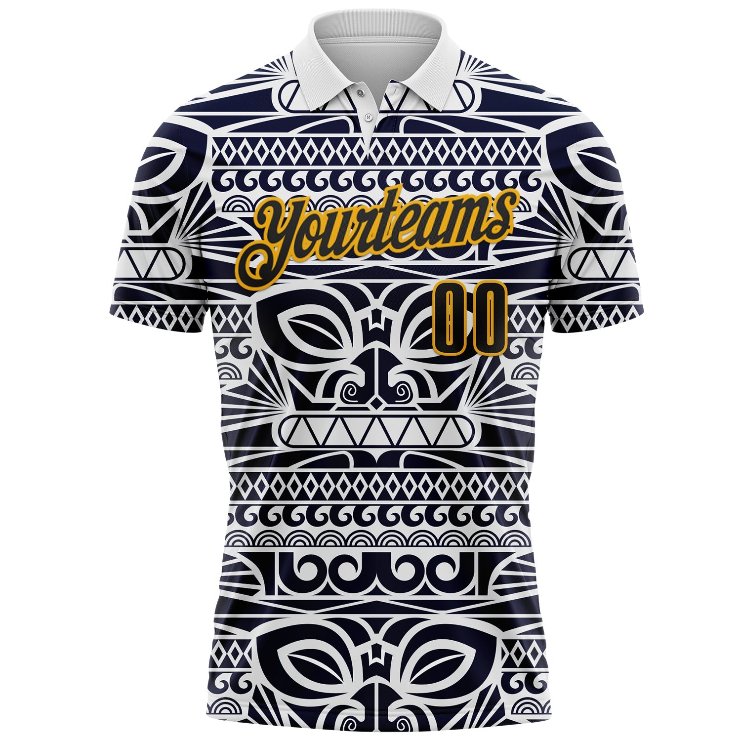 Custom White Black-Gold Mexican Aztec Mayan Tribal Performance Polo Shirt view 2