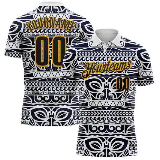 Custom White Black-Gold Mexican Aztec Mayan Tribal Performance Polo Shirt - Main View