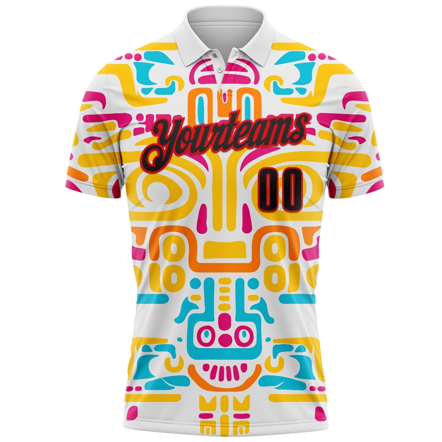 Custom White Black-Fire Red Mexican Aztec Mayan Tribal Performance Polo Shirt view 2