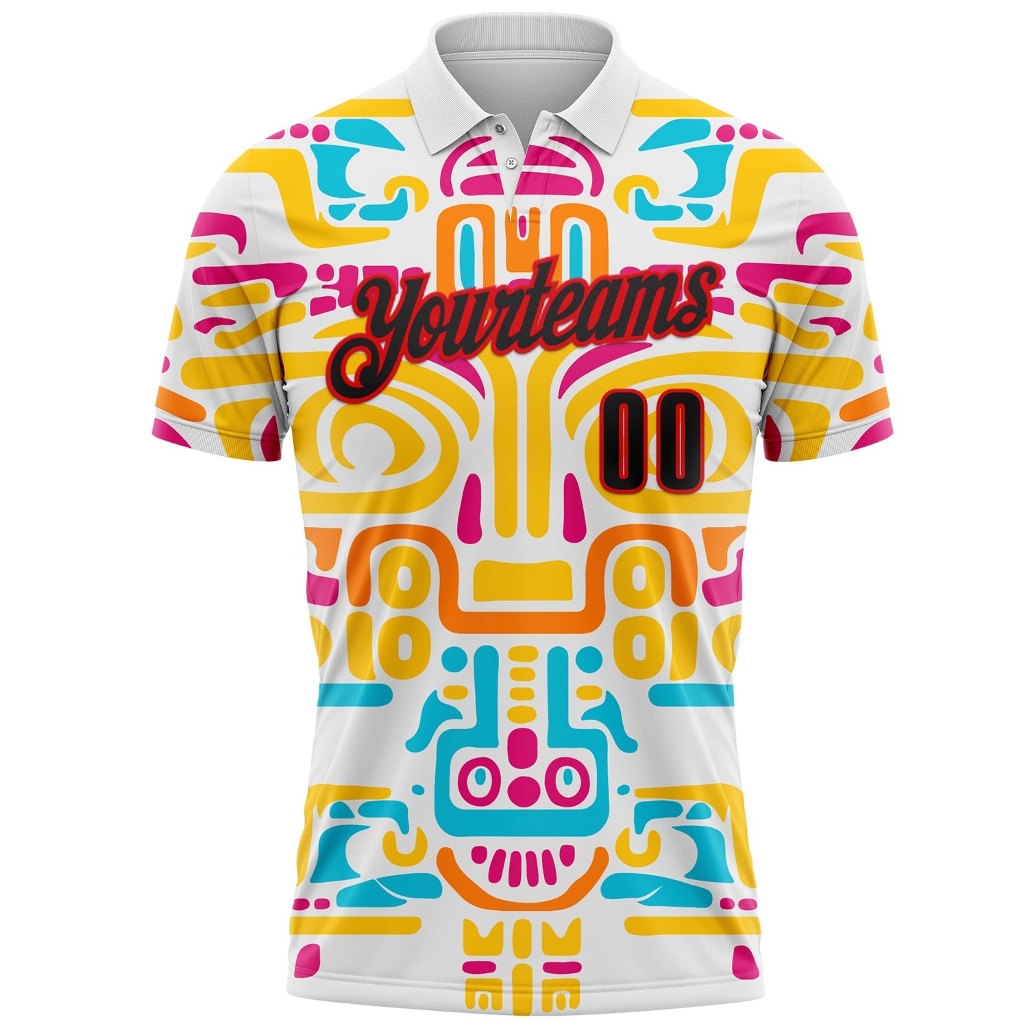 Custom White Black-Fire Red Mexican Aztec Mayan Tribal Performance Polo Shirt view 2