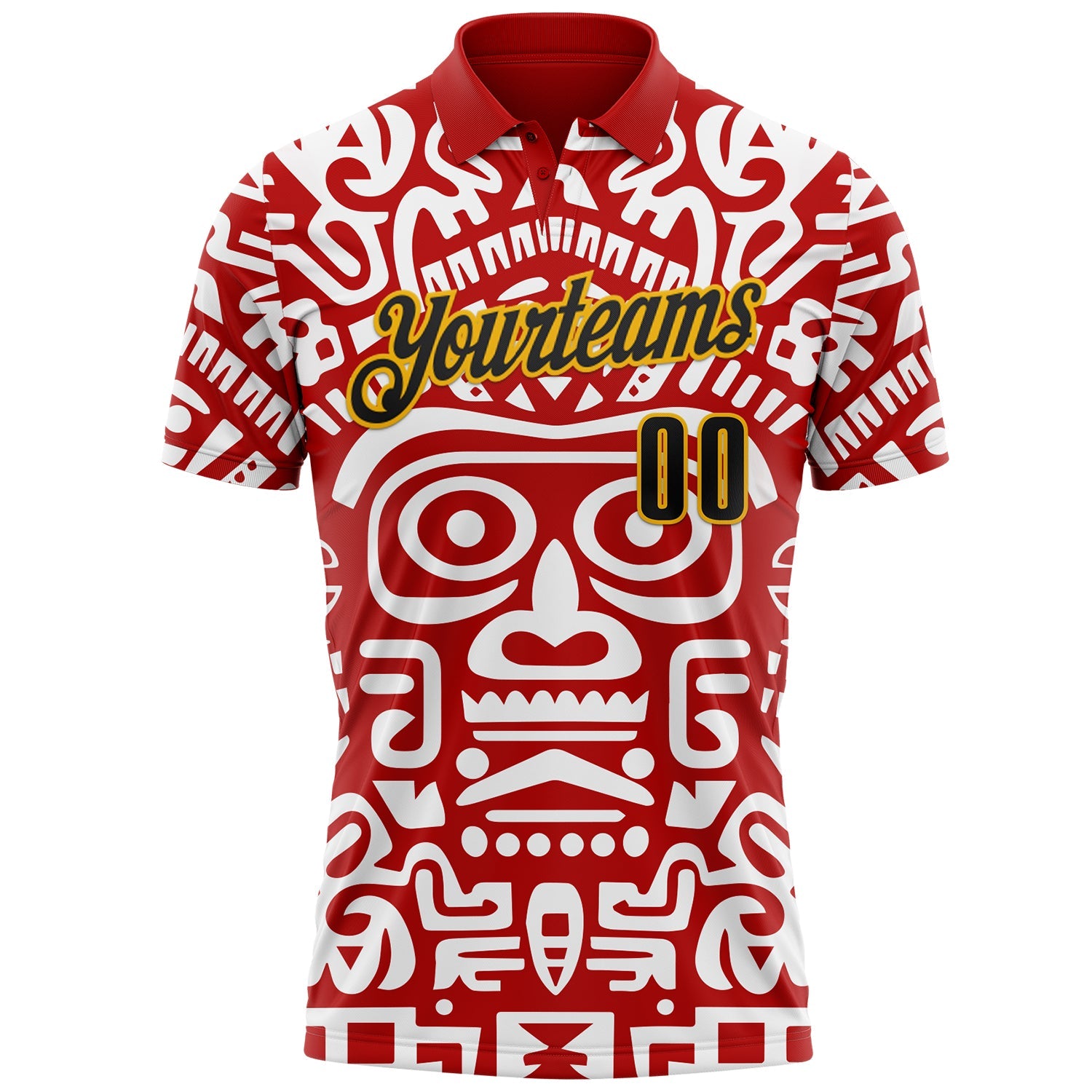 Custom Red Black-Gold Mexican Aztec Mayan Tribal Performance Polo Shirt view 2
