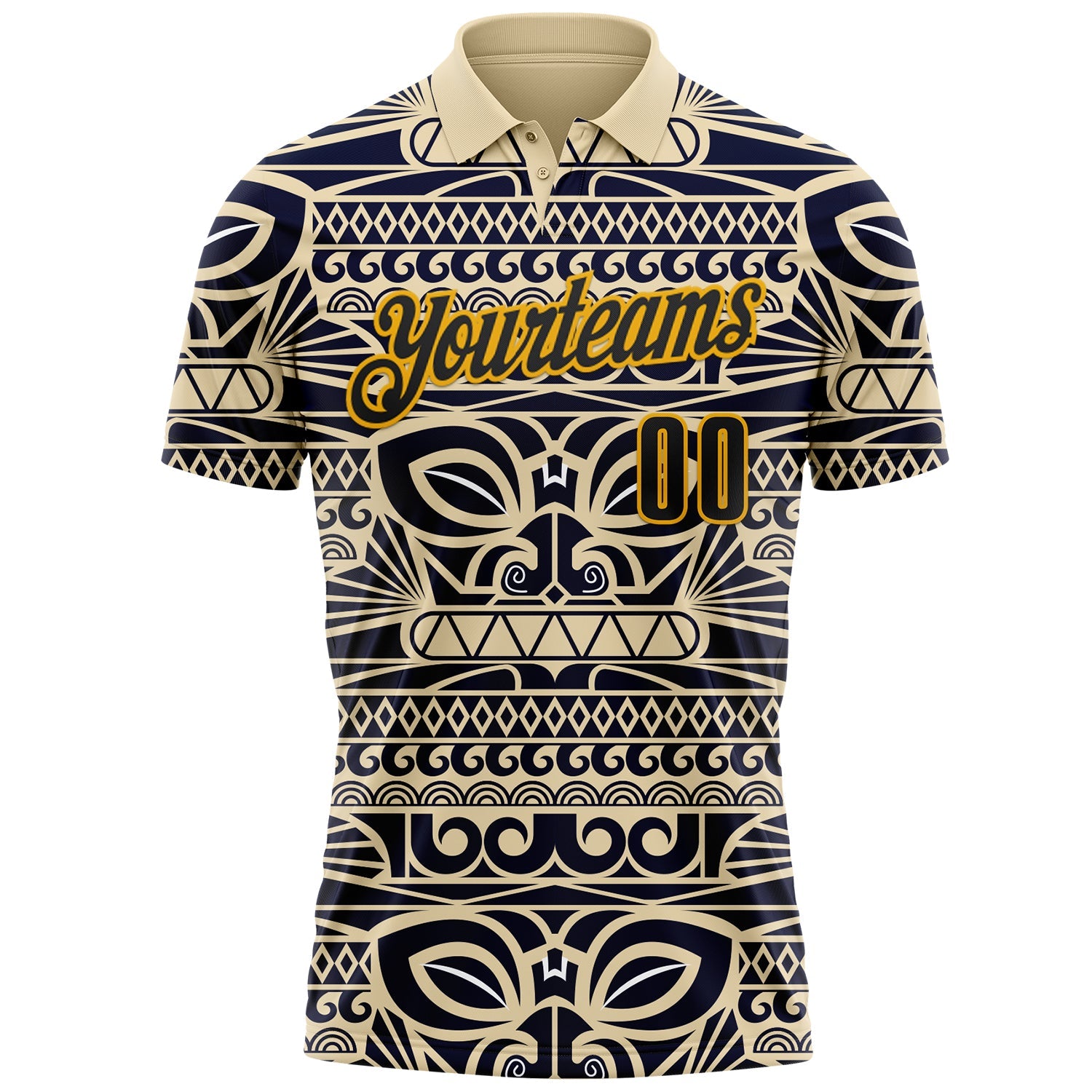 Custom Cream Black-Gold Mexican Aztec Mayan Tribal Performance Polo Shirt view 2