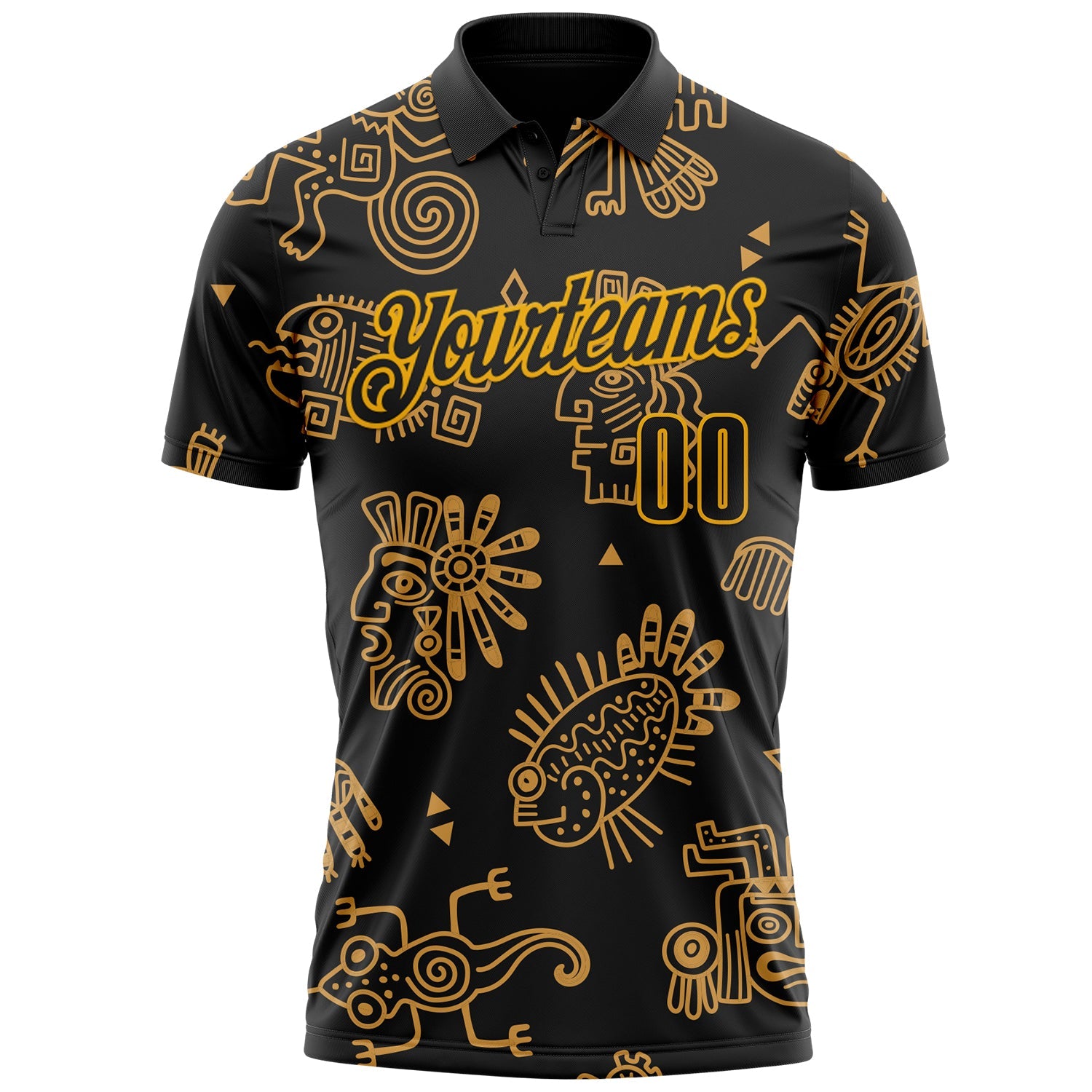 Custom Black-Gold Mexican Aztec Mayan Tribal Performance Polo Shirt view 2