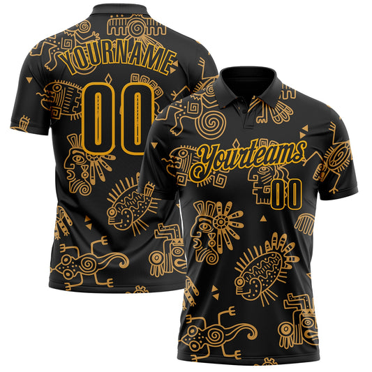 Custom Black-Gold Mexican Aztec Mayan Tribal Performance Polo Shirt - Main View