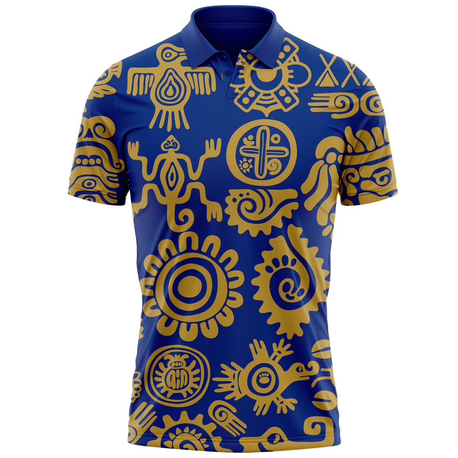 Custom Royal Black-Gold Mexican Aztec Mayan Tribal Performance Polo Shirt view 2