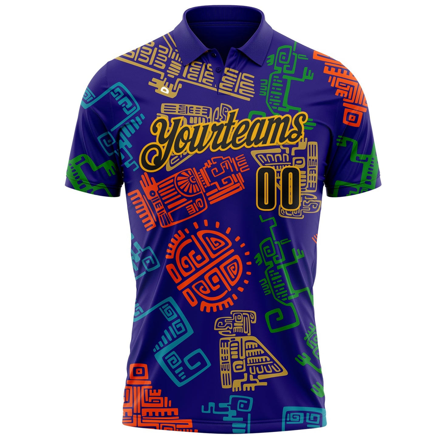 Custom Dark Purple Gold-Black Mexican Aztec Mayan Tribal Performance Polo Shirt view 2