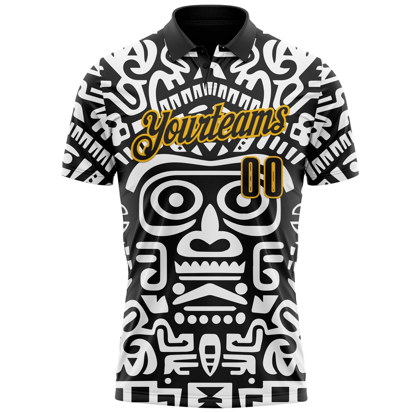 Custom Black-Gold Mexican Aztec Mayan Tribal Performance Polo Shirt view 2