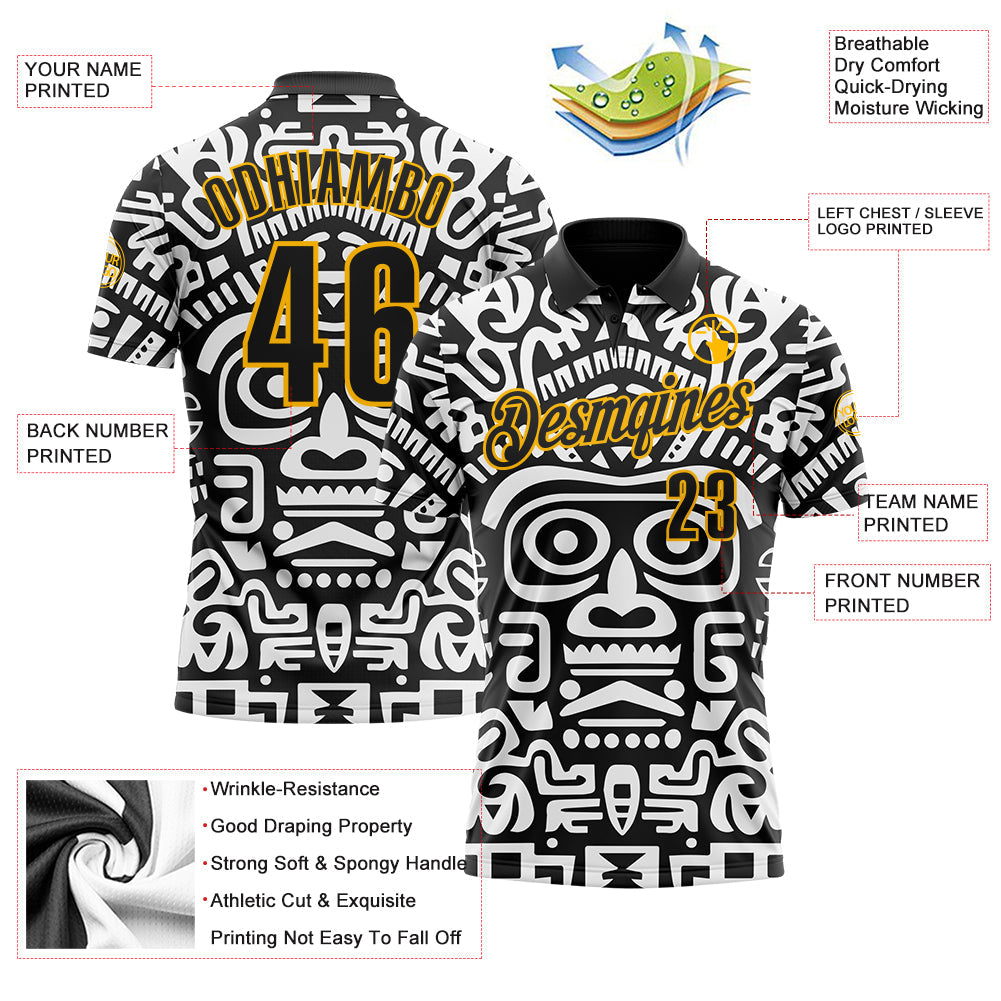 Custom Black-Gold Mexican Aztec Mayan Tribal Performance Polo Shirt view 3