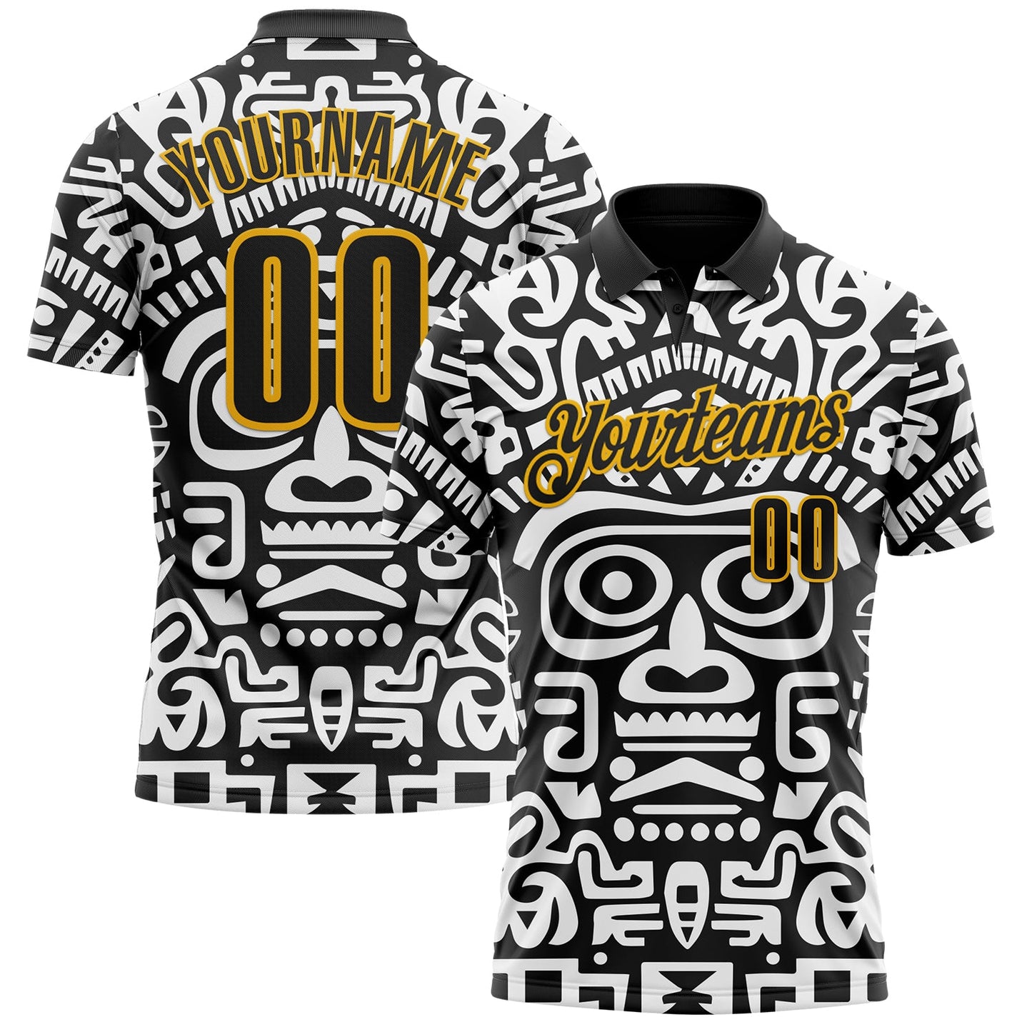 Custom Black-Gold Mexican Aztec Mayan Tribal Performance Polo Shirt - Main View