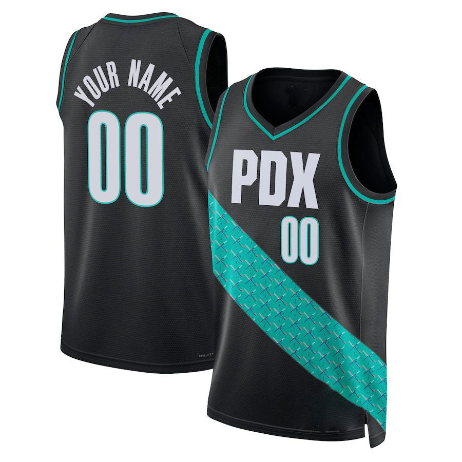Custom P.Trail Blazers Unisex 2022-23 Swingman Custom Jersey City Edition Black Stitched Basketball Jersey - Main View