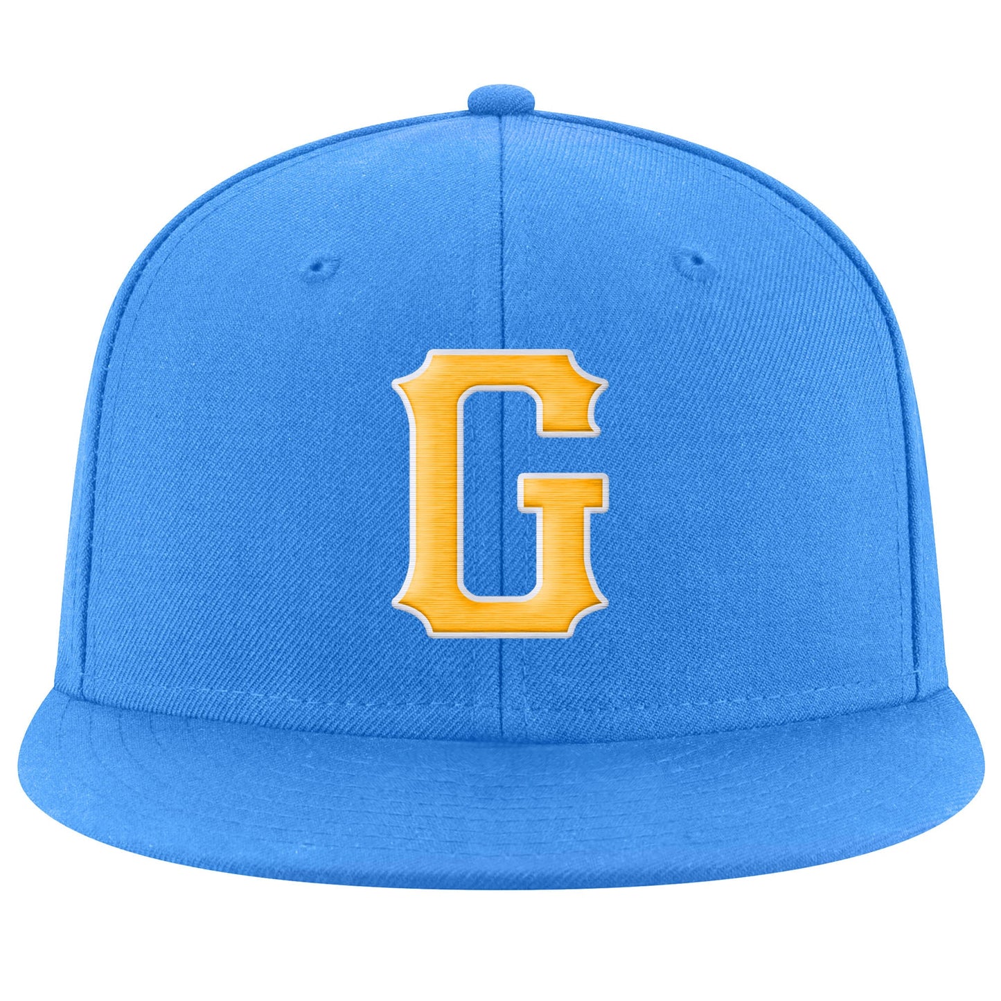 Custom Powder Blue Gold-White Stitched Adjustable Snapback Hat view 2