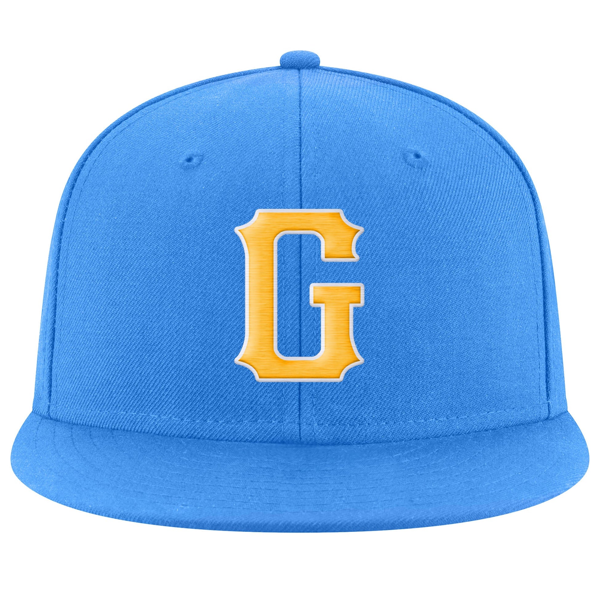 Custom Powder Blue Gold-White Stitched Adjustable Snapback Hat view 2