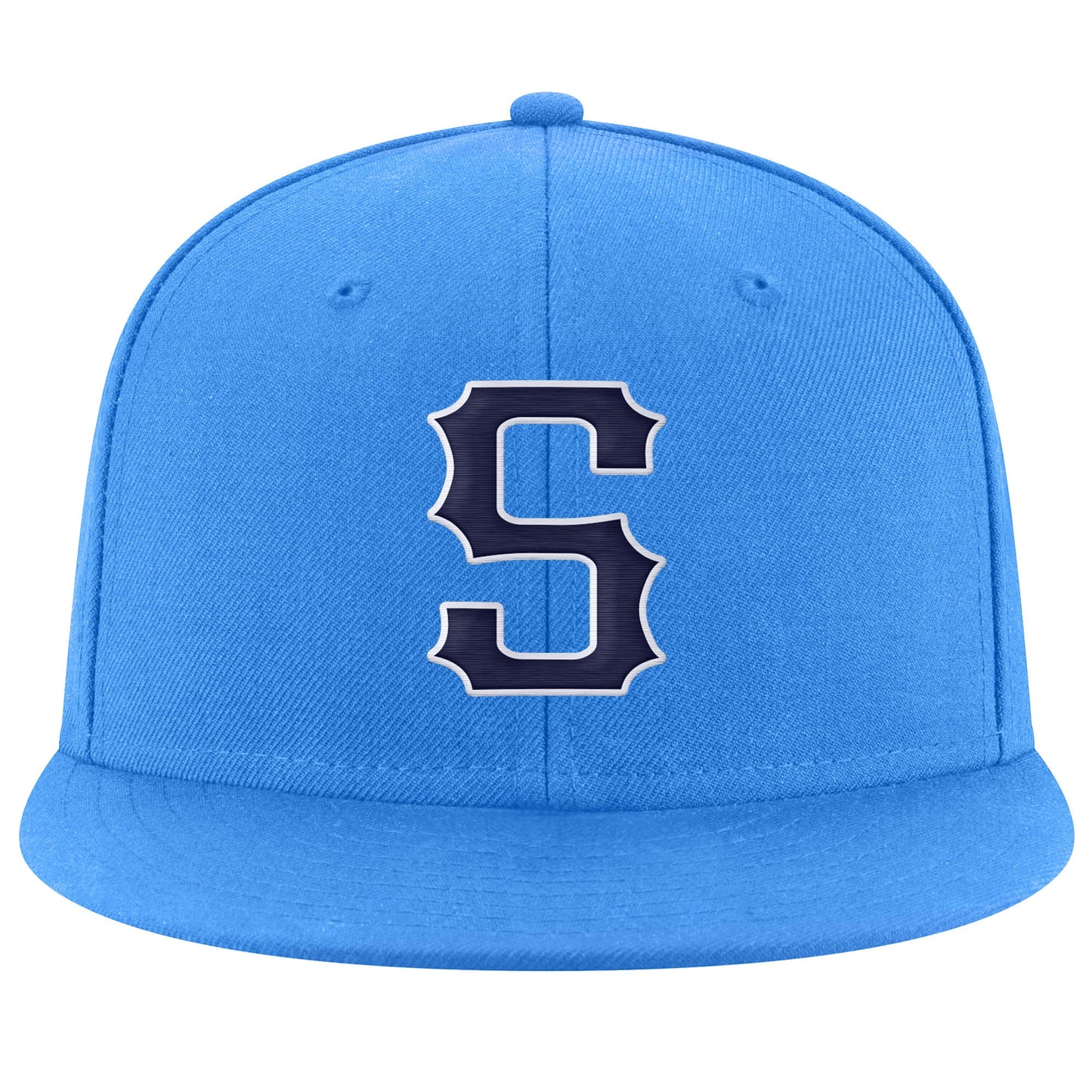Custom Powder Blue Navy-White Stitched Adjustable Snapback Hat view 2