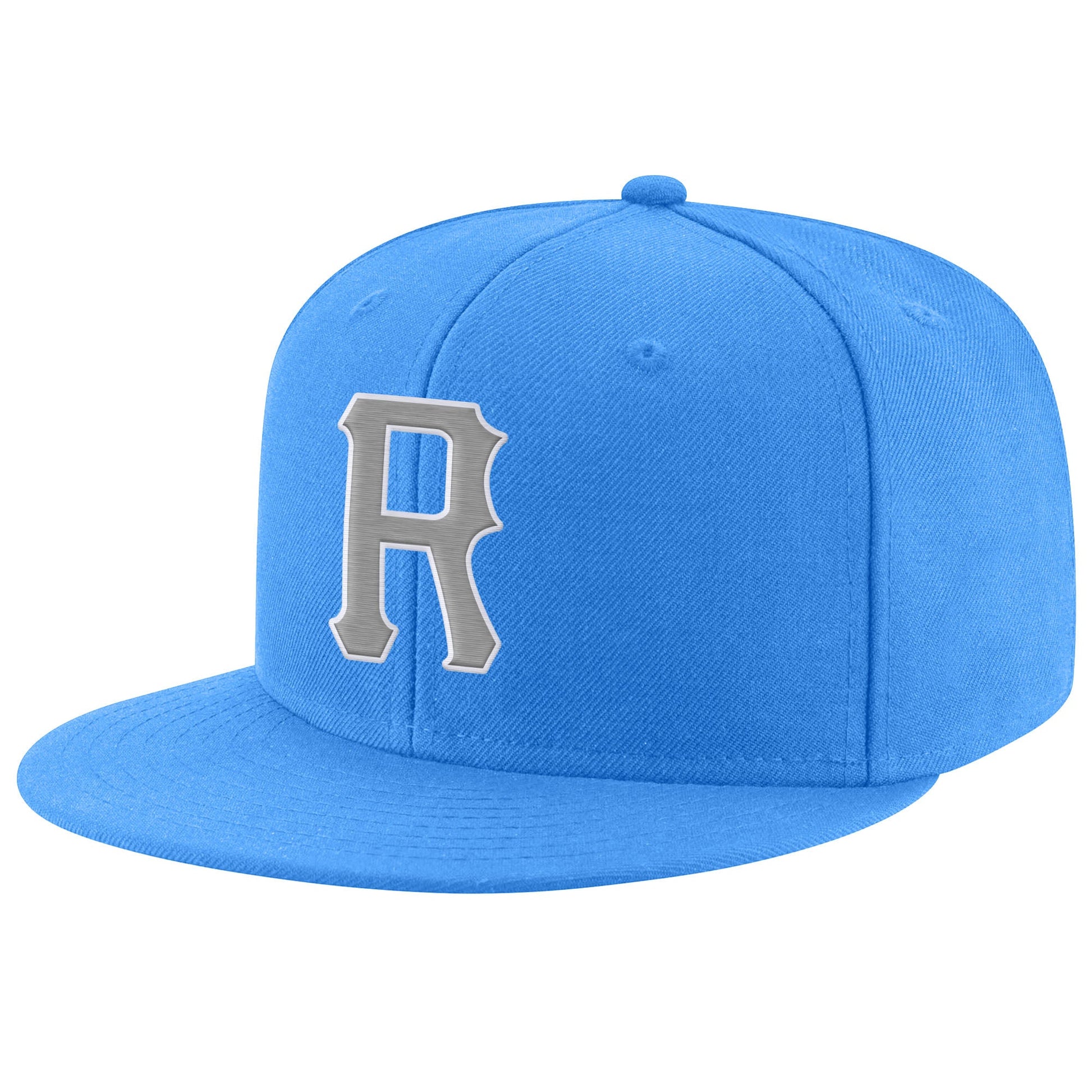 Custom Powder Blue Gray-White Stitched Adjustable Snapback Hat - Main View