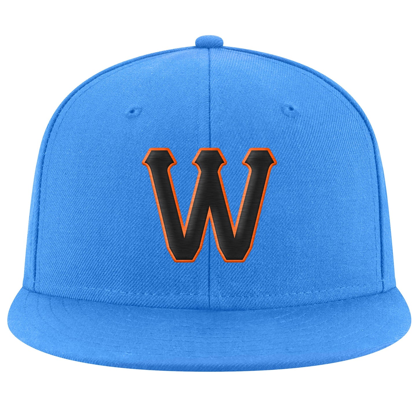 Custom Powder Blue Black-Orange Stitched Adjustable Snapback Hat view 2