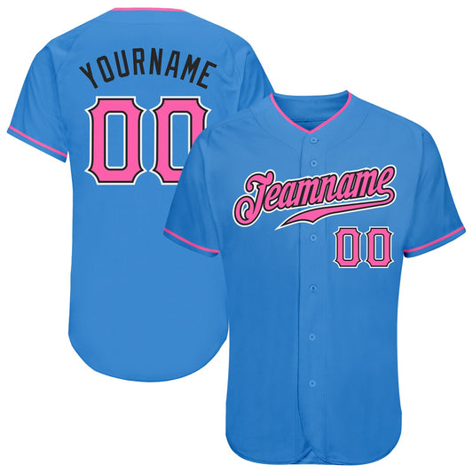 Custom Powder Blue Pink-Black Authentic Baseball Jersey - Main View