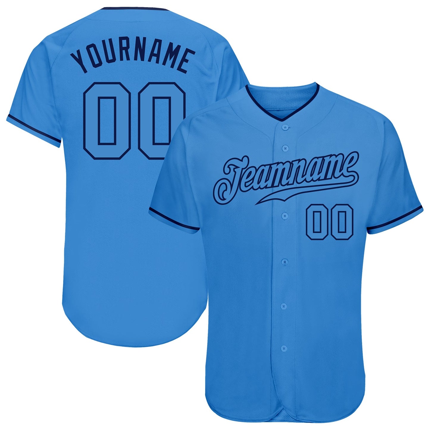 Custom Powder Blue Powder Blue-Navy Authentic Baseball Jersey - Main View
