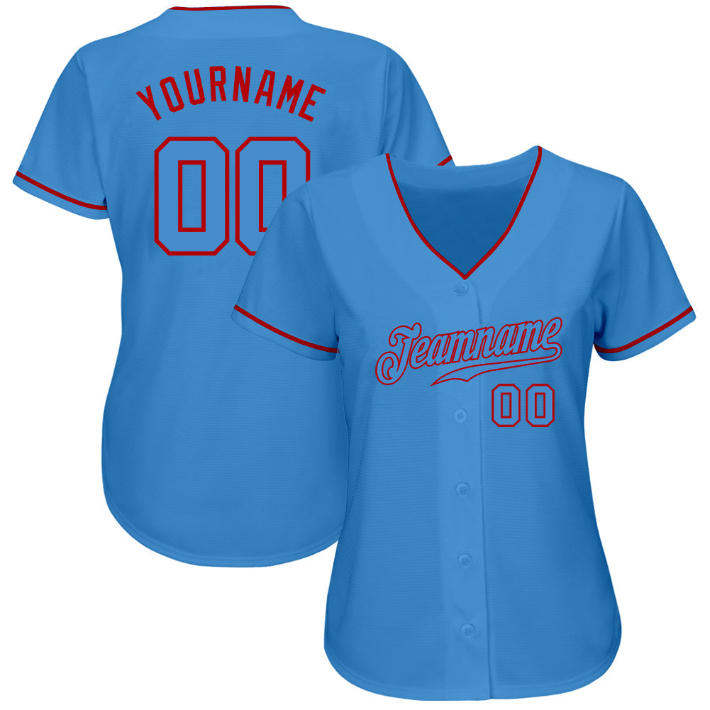 Custom Powder Blue Powder Blue-Red Authentic Baseball Jersey view 2
