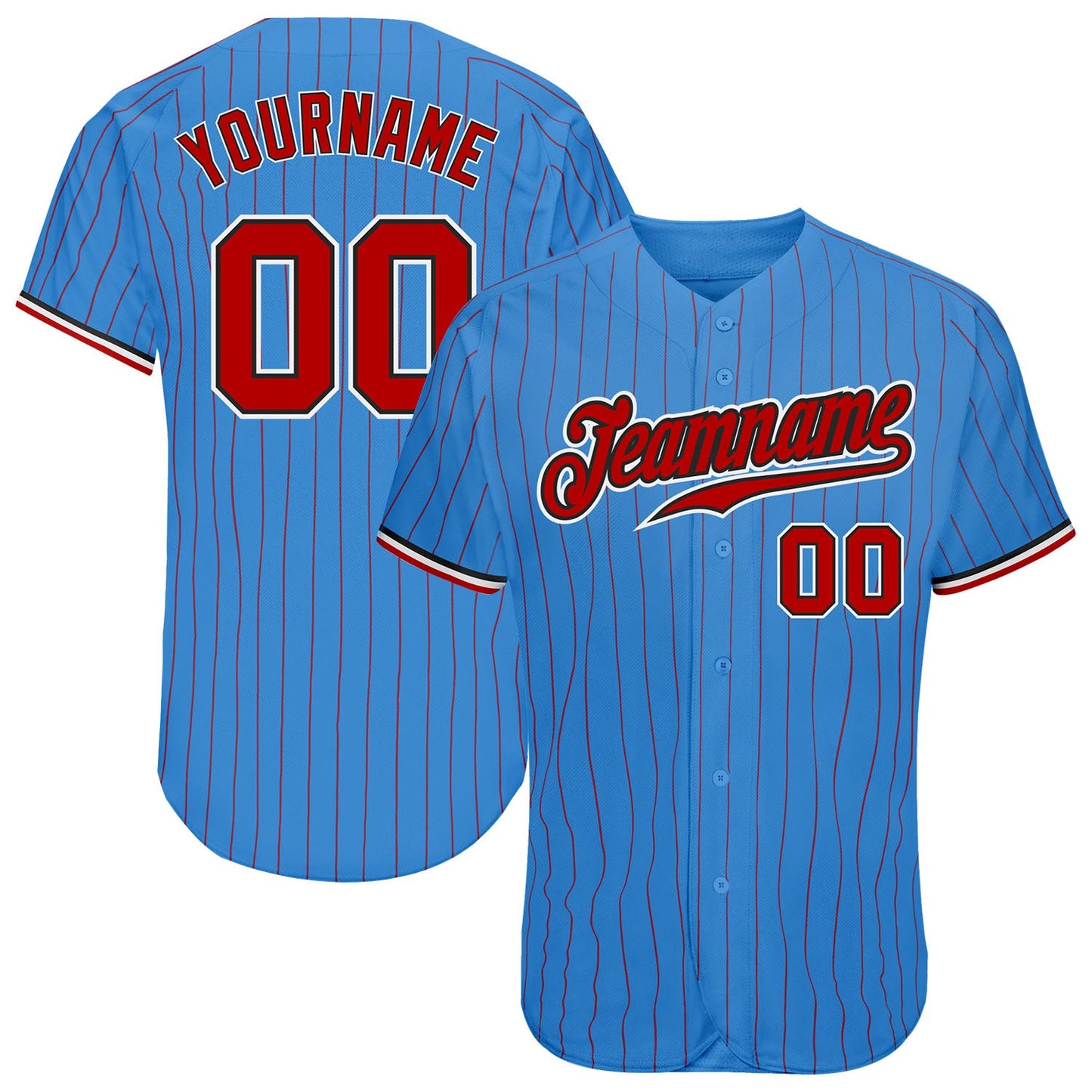 Custom Powder Blue Red Pinstripe Red-Black Authentic Baseball Jersey - Main View