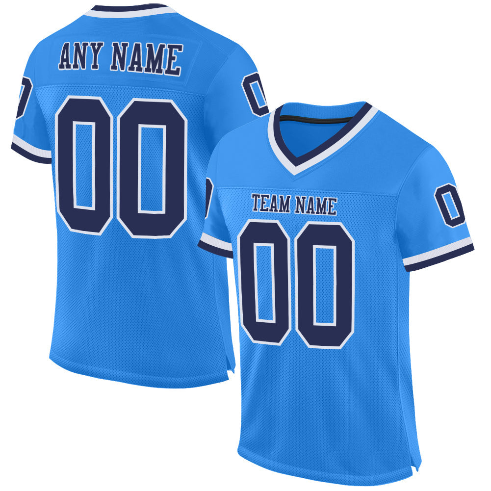 Custom Powder Blue Navy-White Mesh Authentic Throwback Football Jersey - Main View