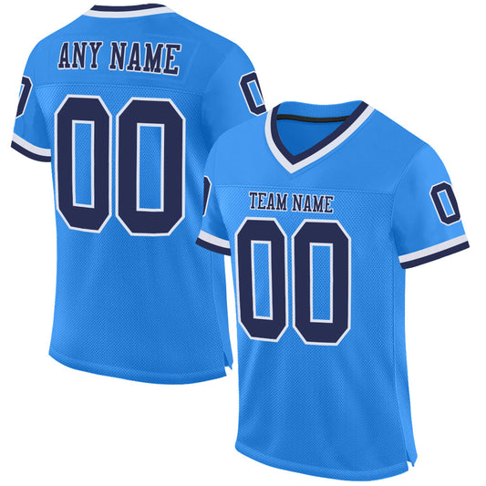 Custom Powder Blue Navy-White Mesh Authentic Throwback Football Jersey - Main View