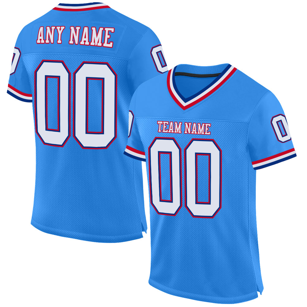 Custom Powder Blue White-Royal Mesh Authentic Throwback Football Jersey - Main View