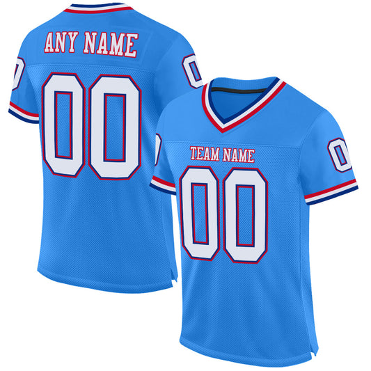 Custom Powder Blue White-Royal Mesh Authentic Throwback Football Jersey - Main View