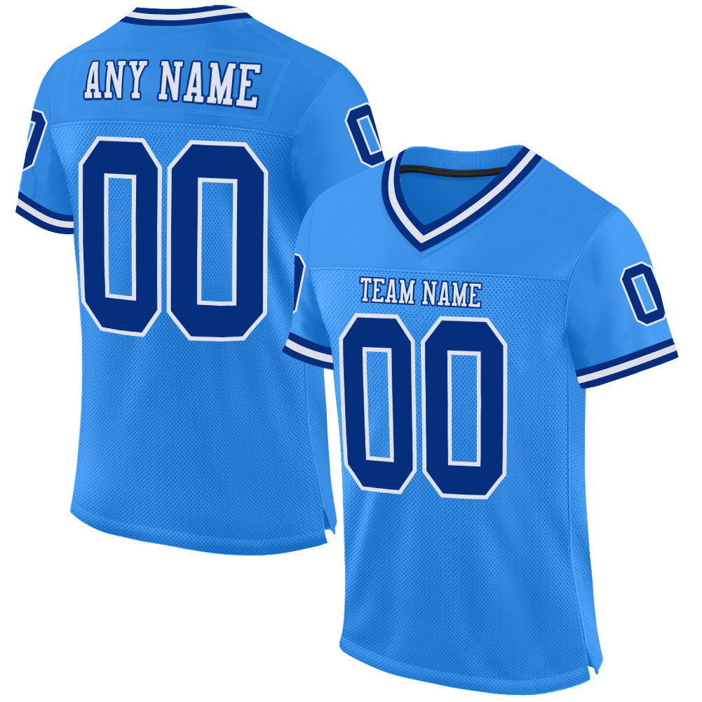 Custom Powder Blue Royal-White Mesh Authentic Throwback Football Jersey - Main View