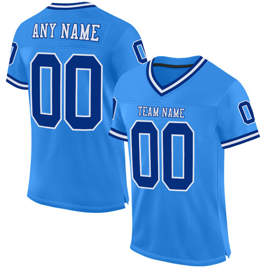 Custom Powder Blue Royal-White Mesh Authentic Throwback Football Jersey - Main View