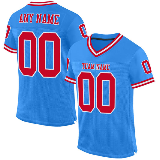 Custom Powder Blue Red-White Mesh Authentic Throwback Football Jersey - Main View
