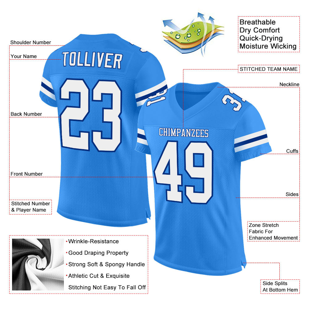 Custom Powder Blue White-Royal Mesh Authentic Football Jersey view 2