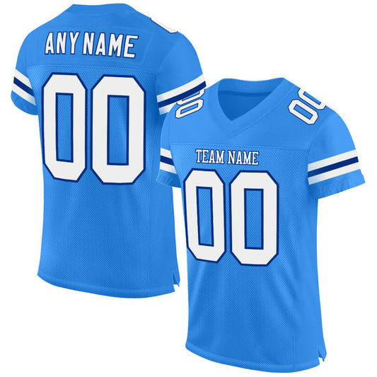 Custom Powder Blue White-Royal Mesh Authentic Football Jersey - Main View