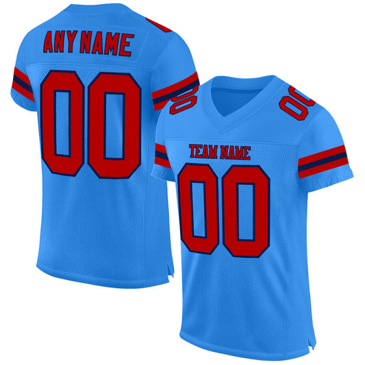 Custom Powder Blue Red-Navy Mesh Authentic Football Jersey - Main View