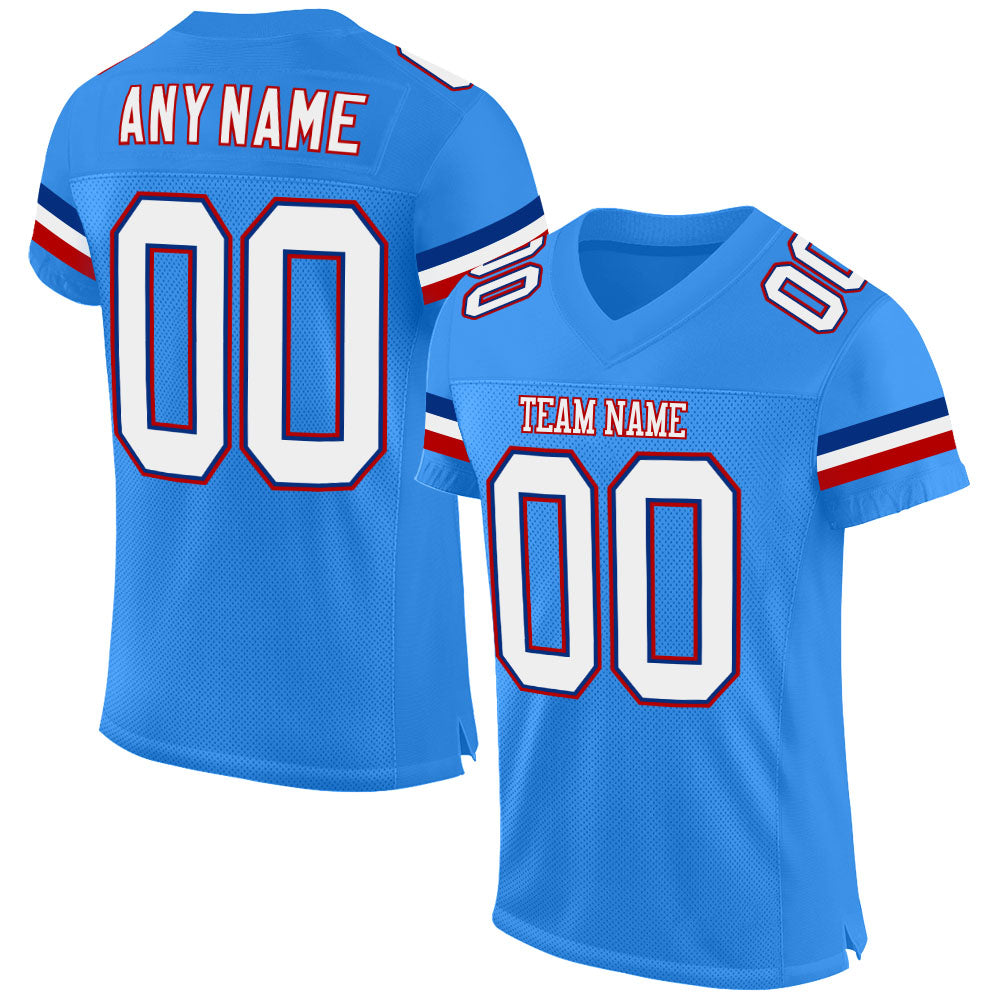 Custom Powder Blue White-Red Mesh Authentic Football Jersey - Main View