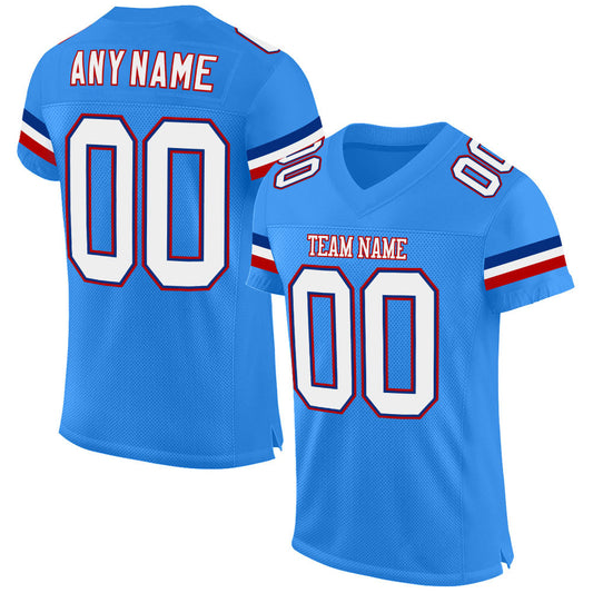 Custom Powder Blue White-Red Mesh Authentic Football Jersey - Main View