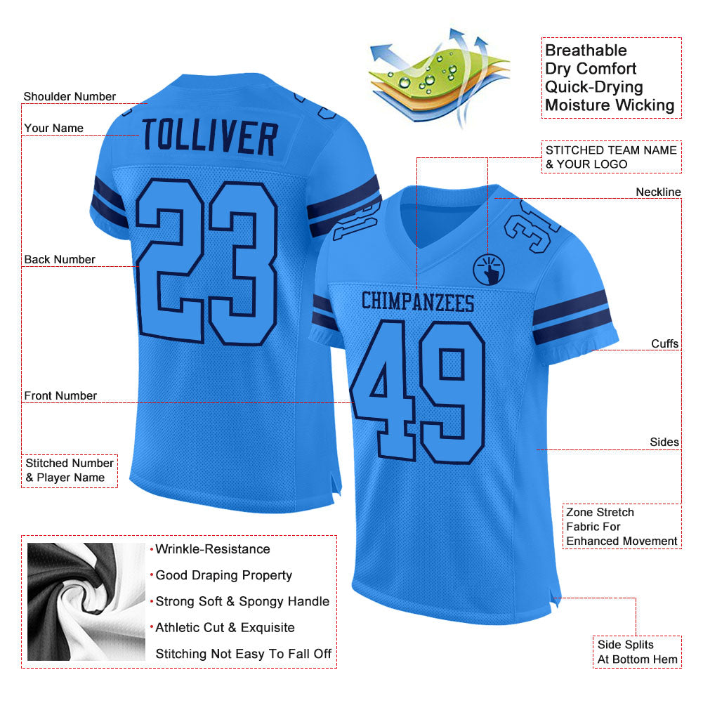 Custom Powder Blue Powder Blue-Navy Mesh Authentic Football Jersey view 2