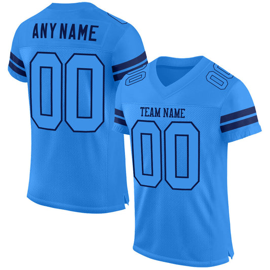 Custom Powder Blue Powder Blue-Navy Mesh Authentic Football Jersey - Main View