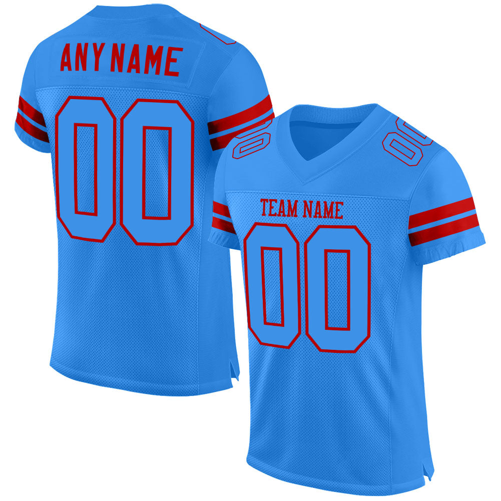 Custom Powder Blue Powder Blue-Red Mesh Authentic Football Jersey - Main View
