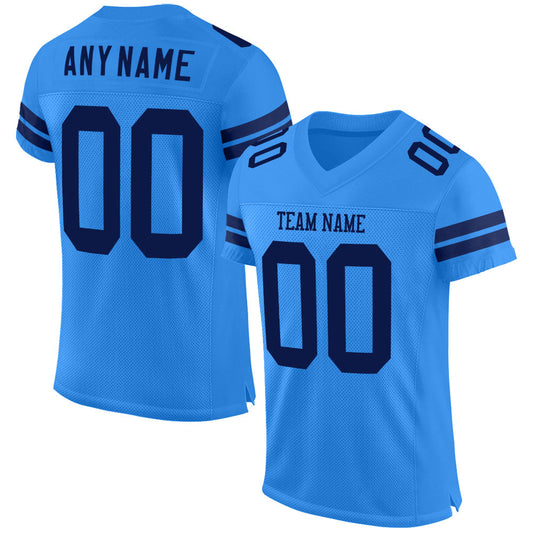 Custom Powder Blue Navy Mesh Authentic Football Jersey - Main View