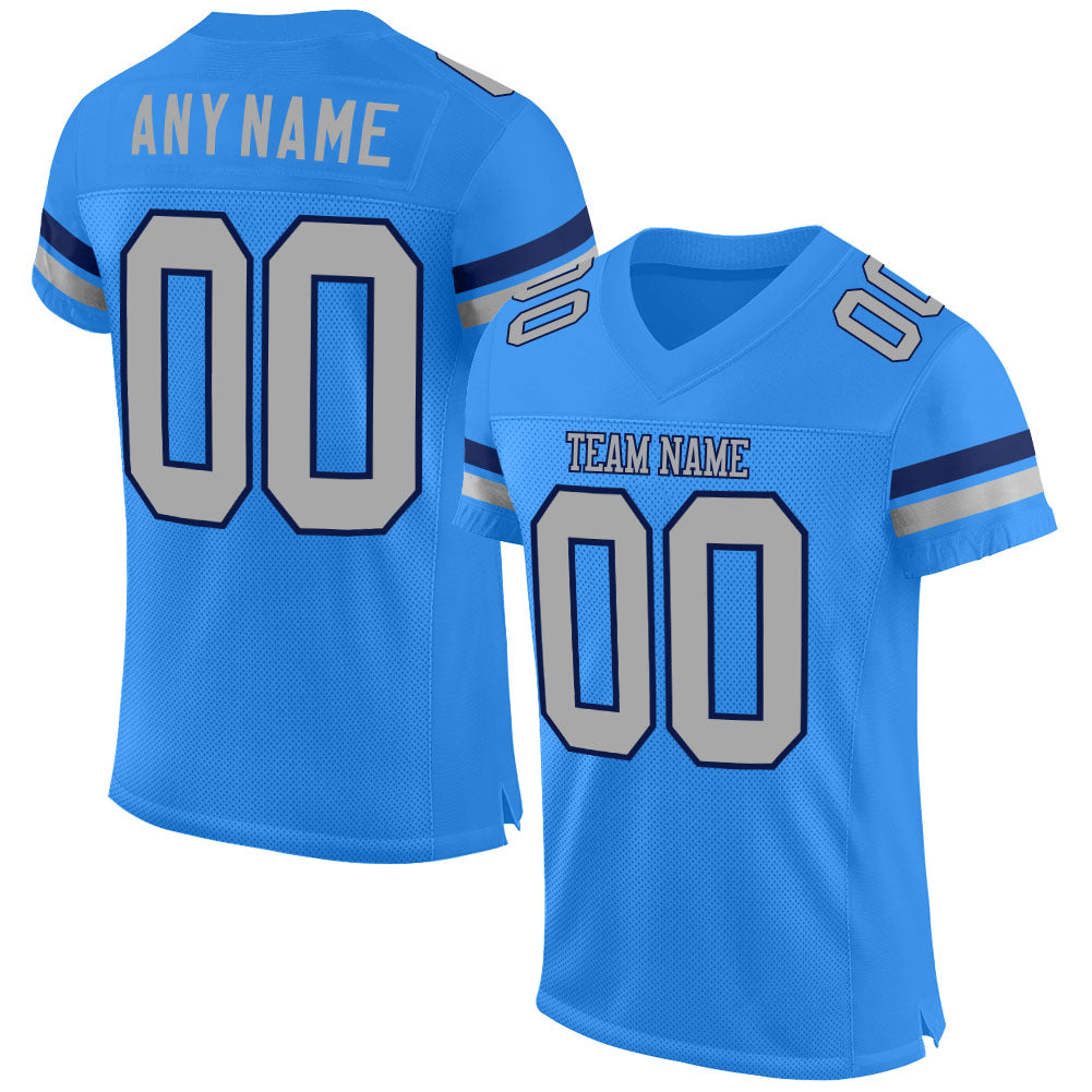 Custom Powder Blue Gray-Navy Mesh Authentic Football Jersey - Main View