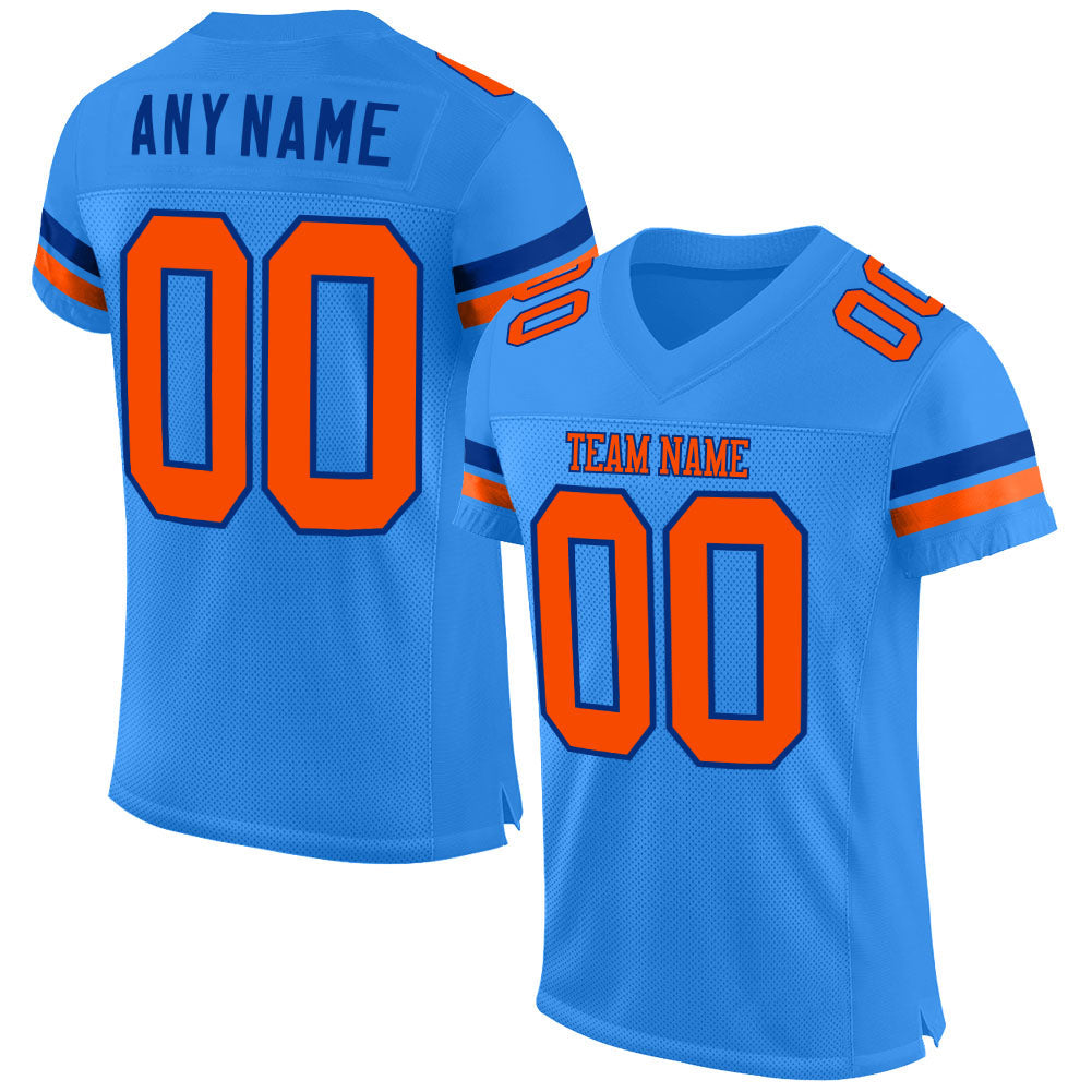 Custom Powder Blue Orange-Royal Mesh Authentic Football Jersey - Main View