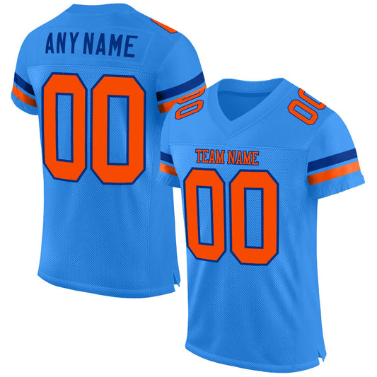 Custom Powder Blue Orange-Royal Mesh Authentic Football Jersey - Main View
