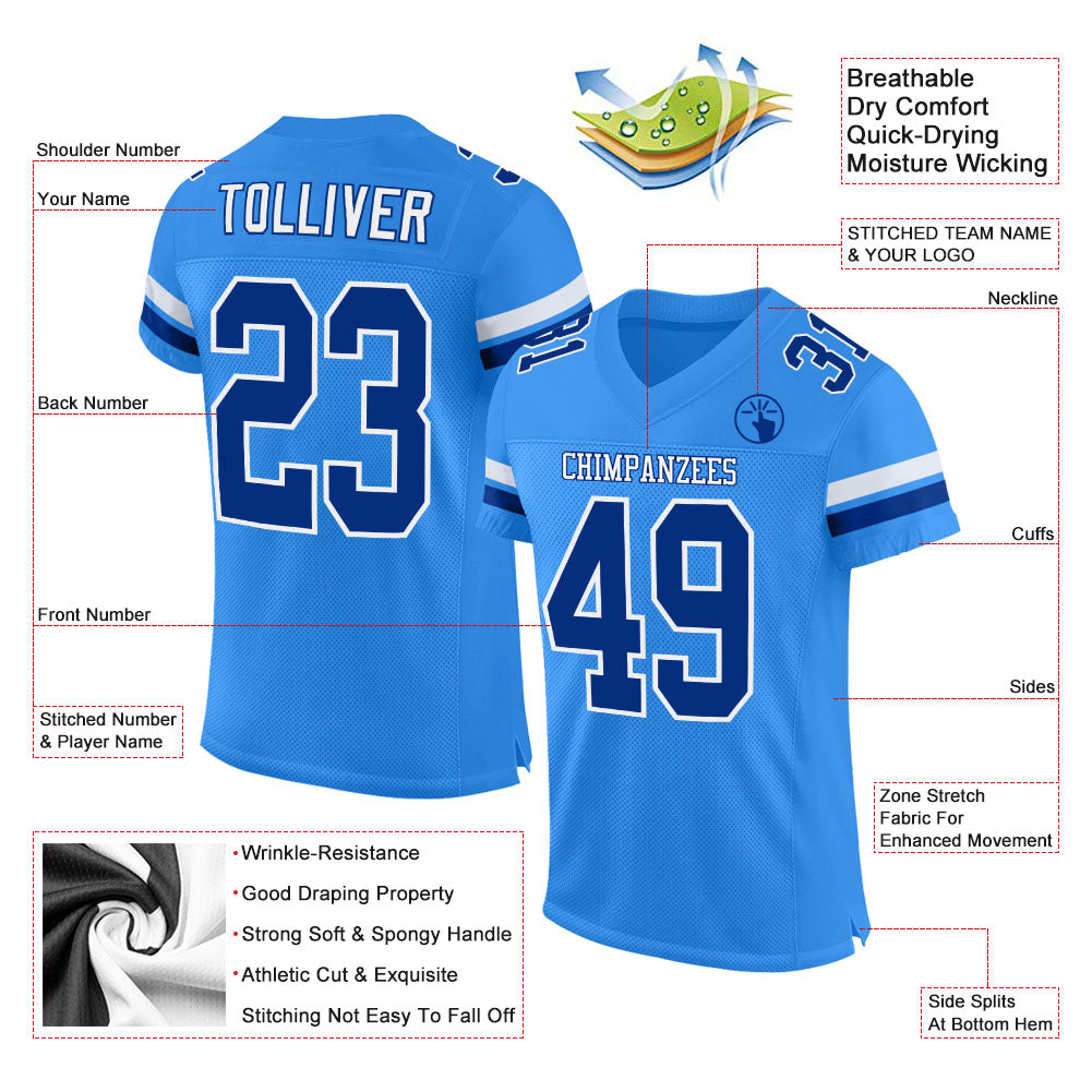 Custom Powder Blue Royal-White Mesh Authentic Football Jersey view 2