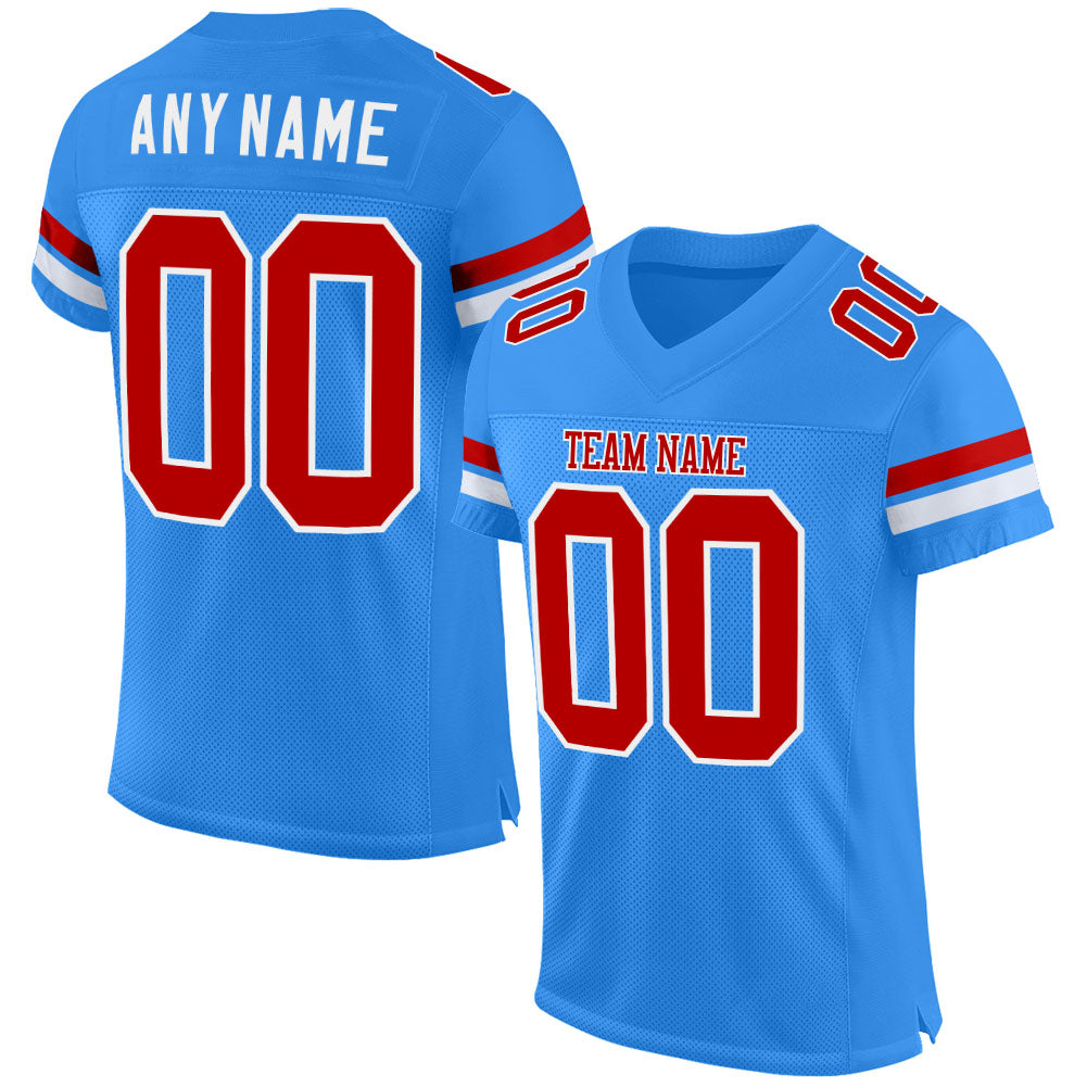 Custom Powder Blue Red-White Mesh Authentic Football Jersey - Main View