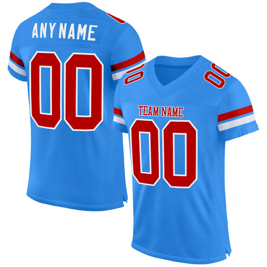 Custom Powder Blue Red-White Mesh Authentic Football Jersey - Main View