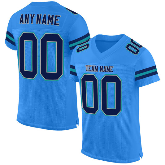 Custom Powder Blue Navy-Aqua Mesh Authentic Football Jersey - Main View