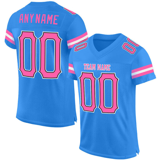 Custom Powder Blue Pink-Black Mesh Authentic Football Jersey - Main View