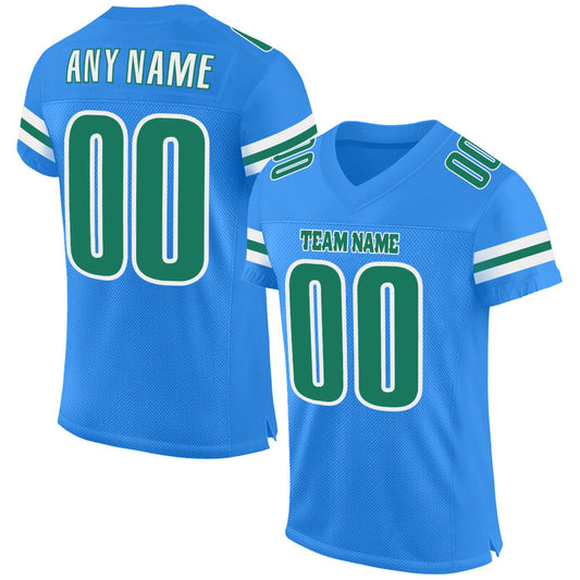 Custom Powder Blue Kelly Green-White Mesh Authentic Football Jersey - Main View